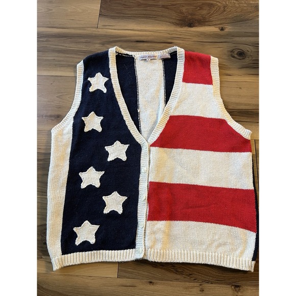 Lauren Hansen Sweaters - Vintage Lauren Hansen American Flag Sweater Vest Ramie Cotton Patriotic USA S